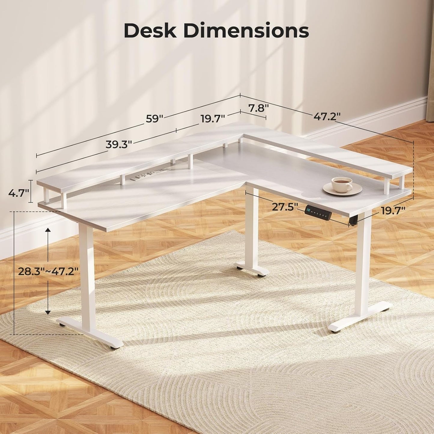 59" Electric L Shaped Standing Desk Adjustable
