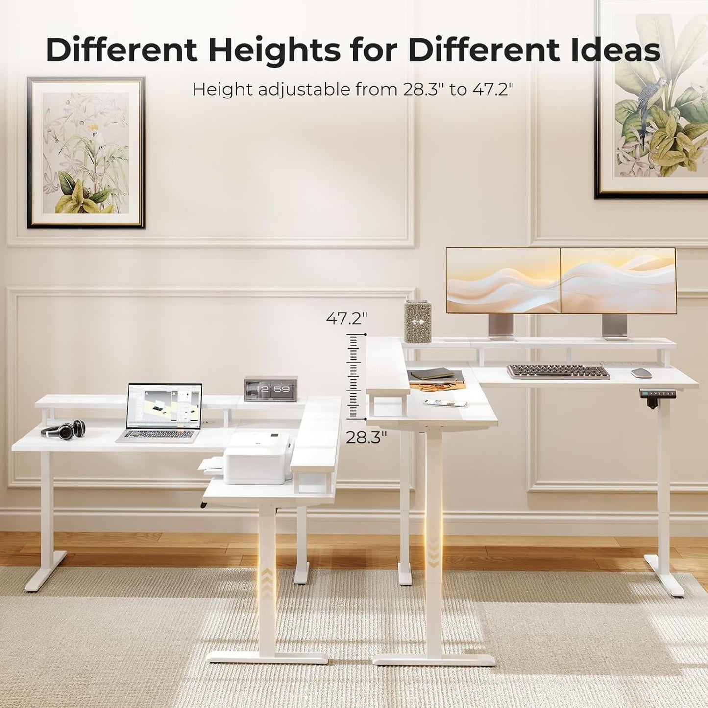 59" Electric L Shaped Standing Desk Adjustable