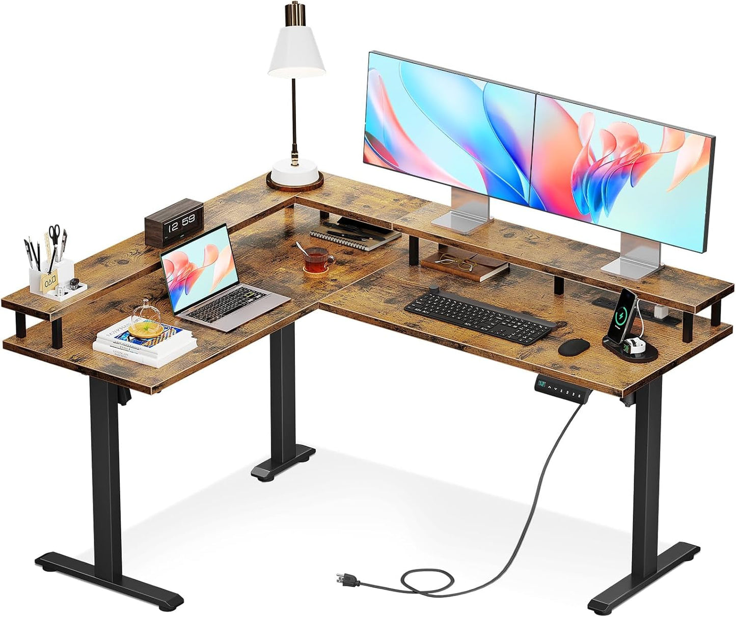 59" Electric L Shaped Standing Desk - Height Adjustable Stand up