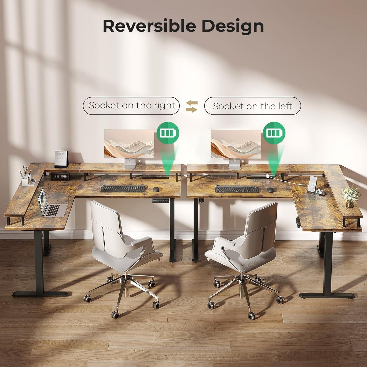 59" Electric L Shaped Standing Desk - Height Adjustable Stand up