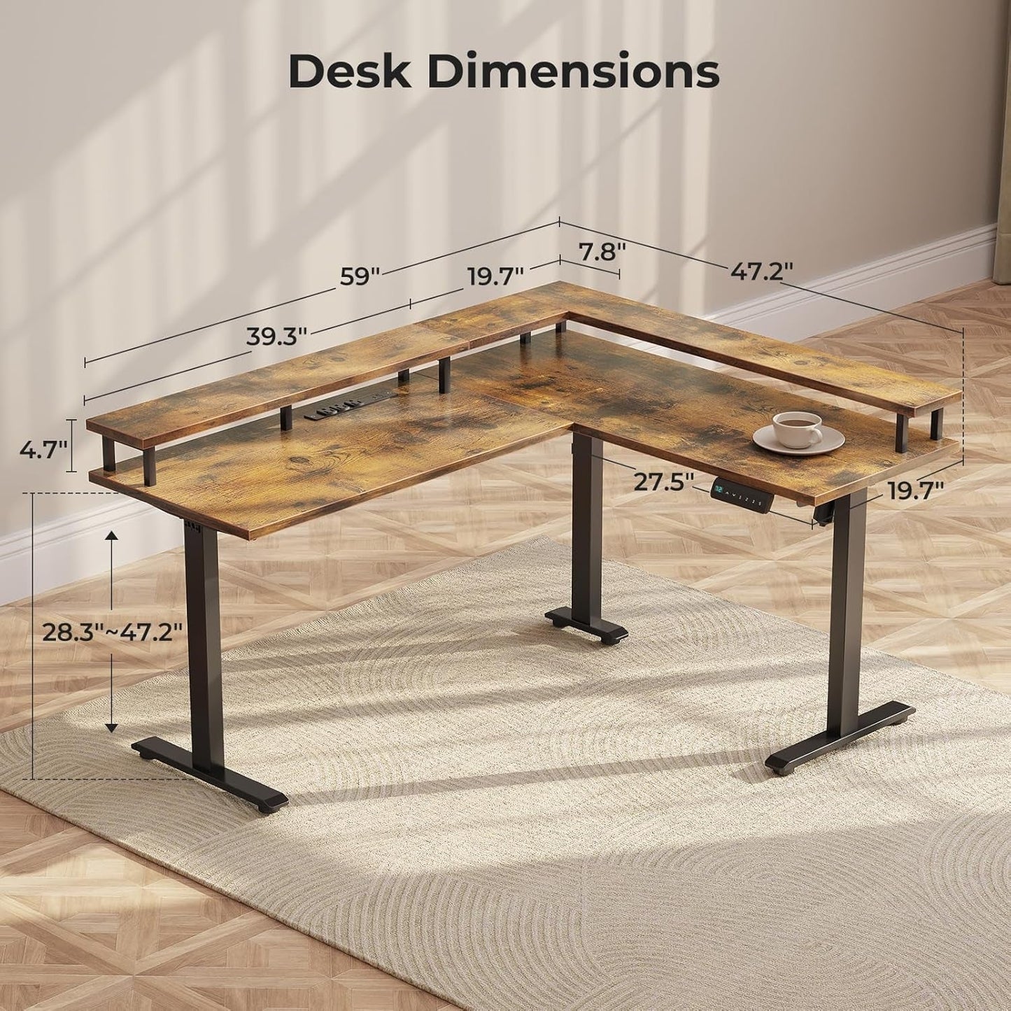 59" Electric L Shaped Standing Desk - Height Adjustable Stand up