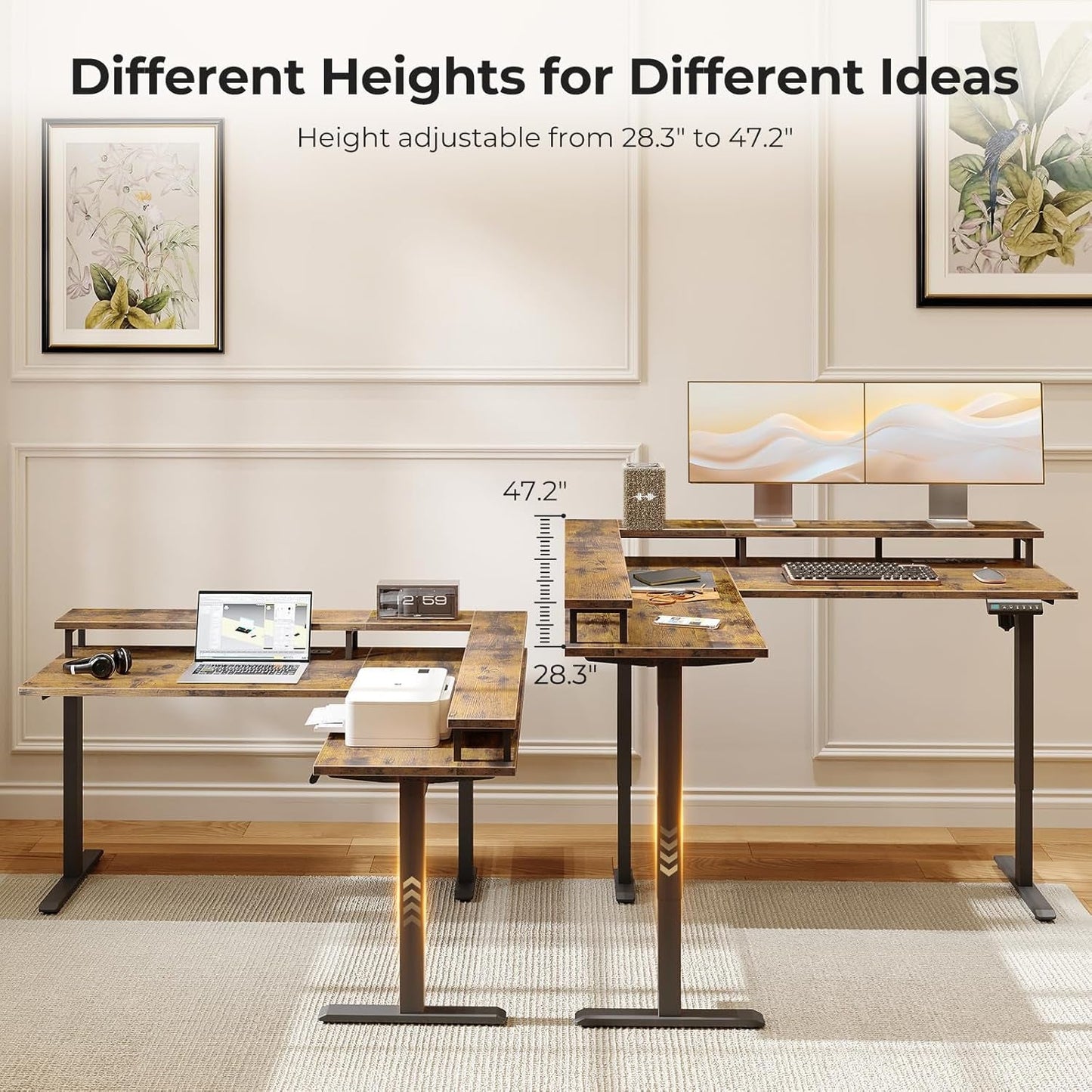 59" Electric L Shaped Standing Desk - Height Adjustable Stand up